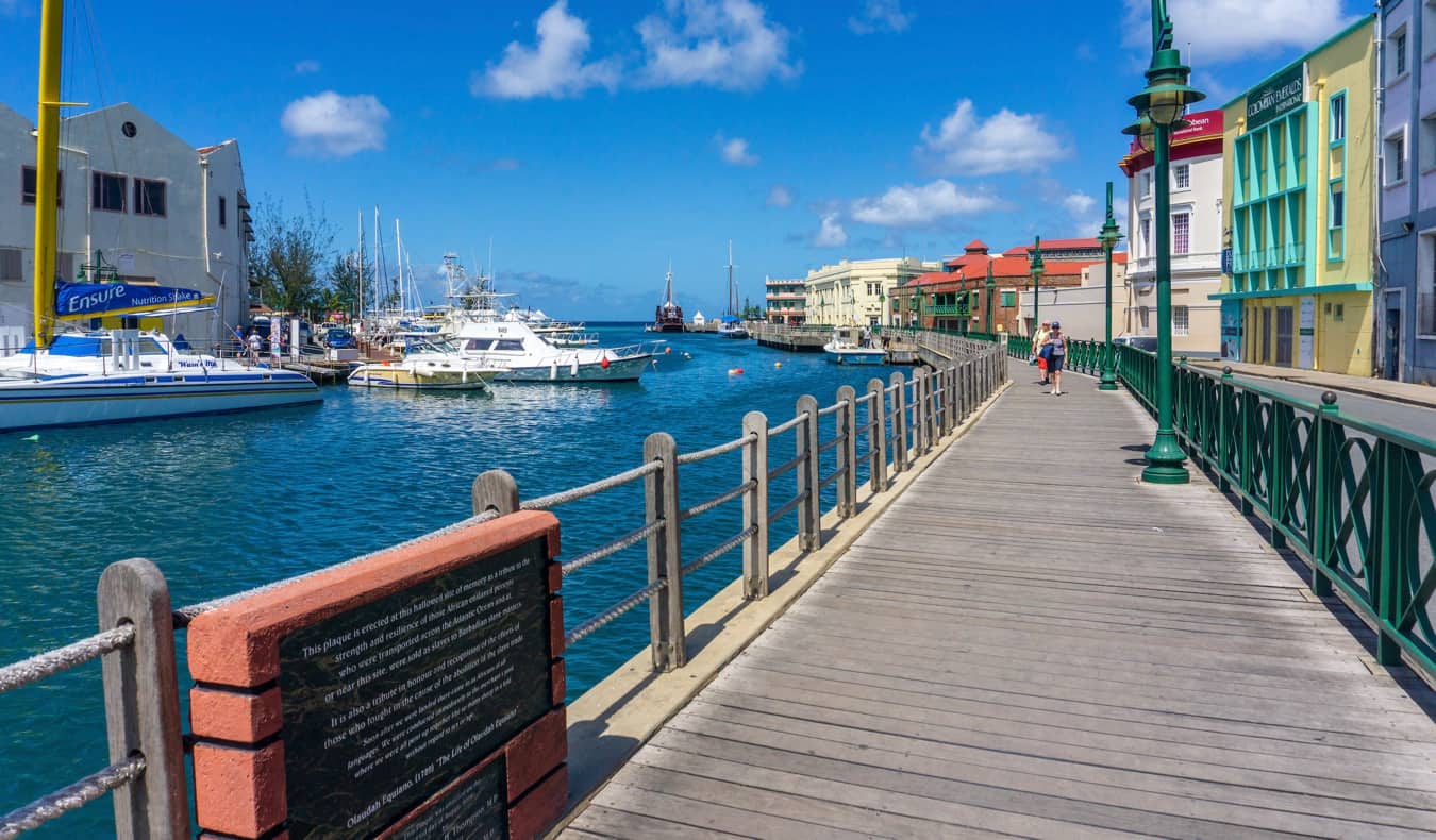 A colorful boardwalk near a small town in the Caribbean