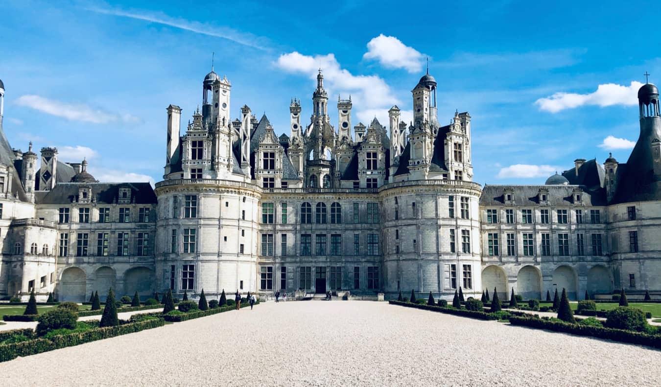 The historic Chambord chateau in France on a bright summer day