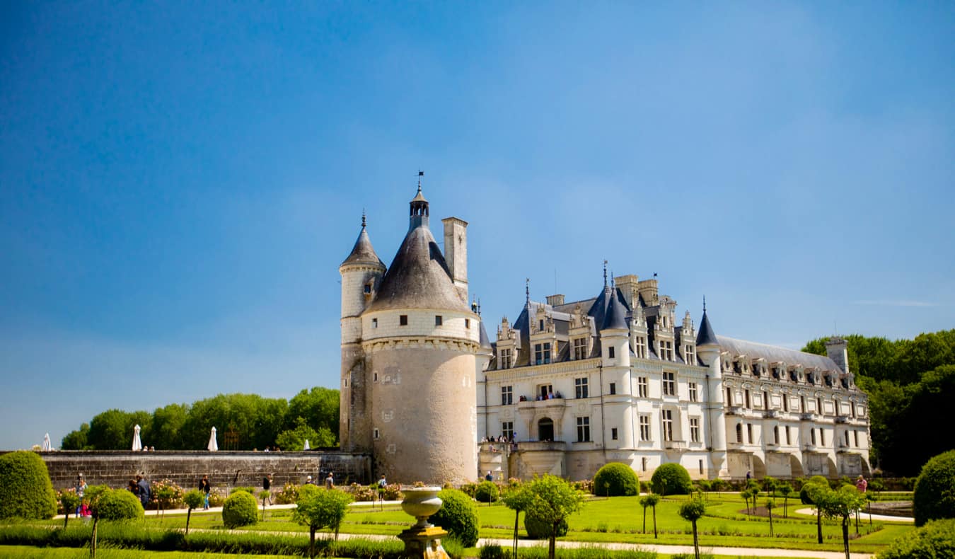 The famous Chenonceau chateau in France during the summer