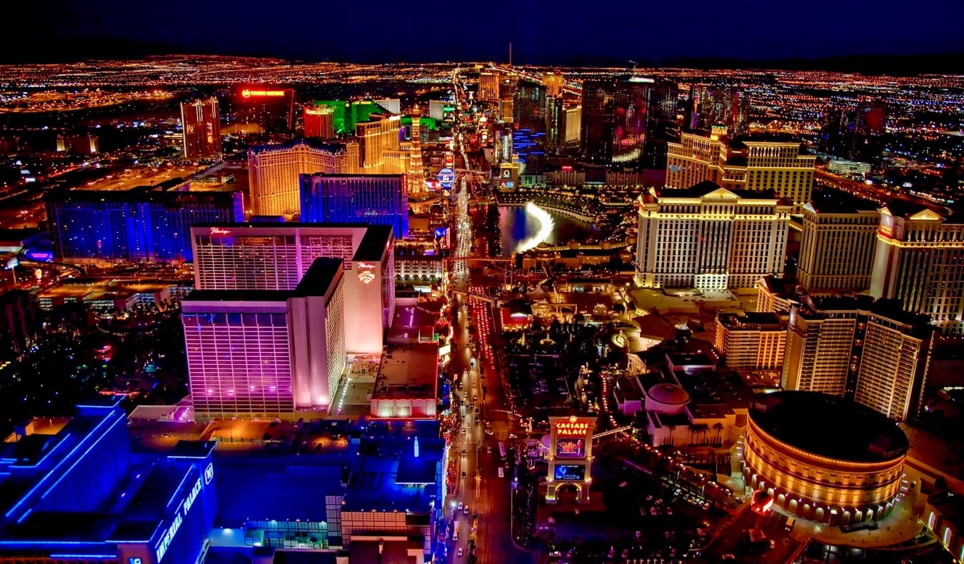 The bright and busy skyline of Las Vegas at night