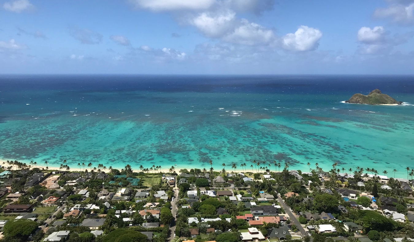 The beautiful coast of Kailua in Hawaii surrounded by water