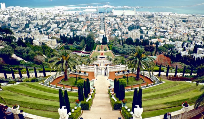 The stunning gardens near the coast in Haifa, Israel