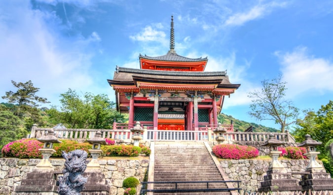 A traditional temple in Kyoto, Japan on a bright and sunny day