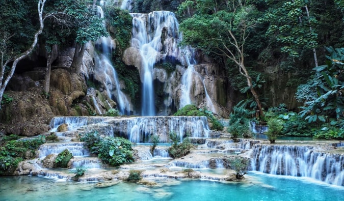 The famous waterfalls at Kuang Si in Laos