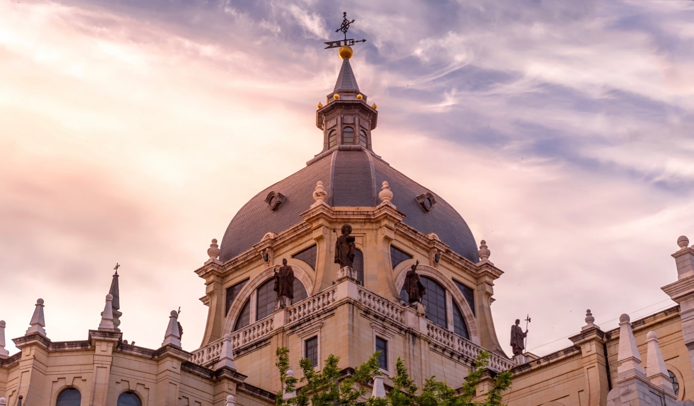 The exterior of the Catedral de la Almudena in Madrid, Spain