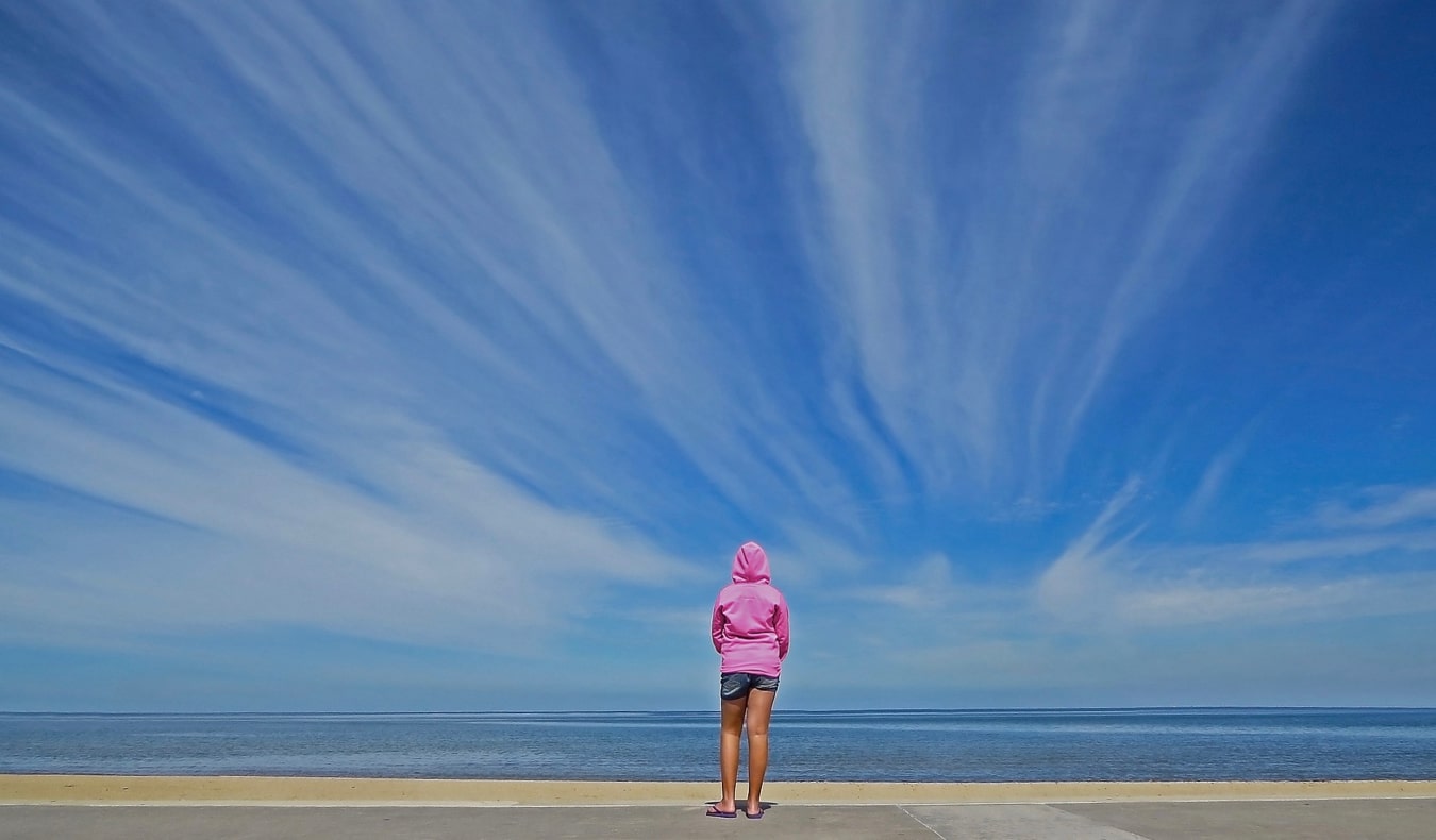 A bright blue sky over St Kilda beach in Melbourne, Australia