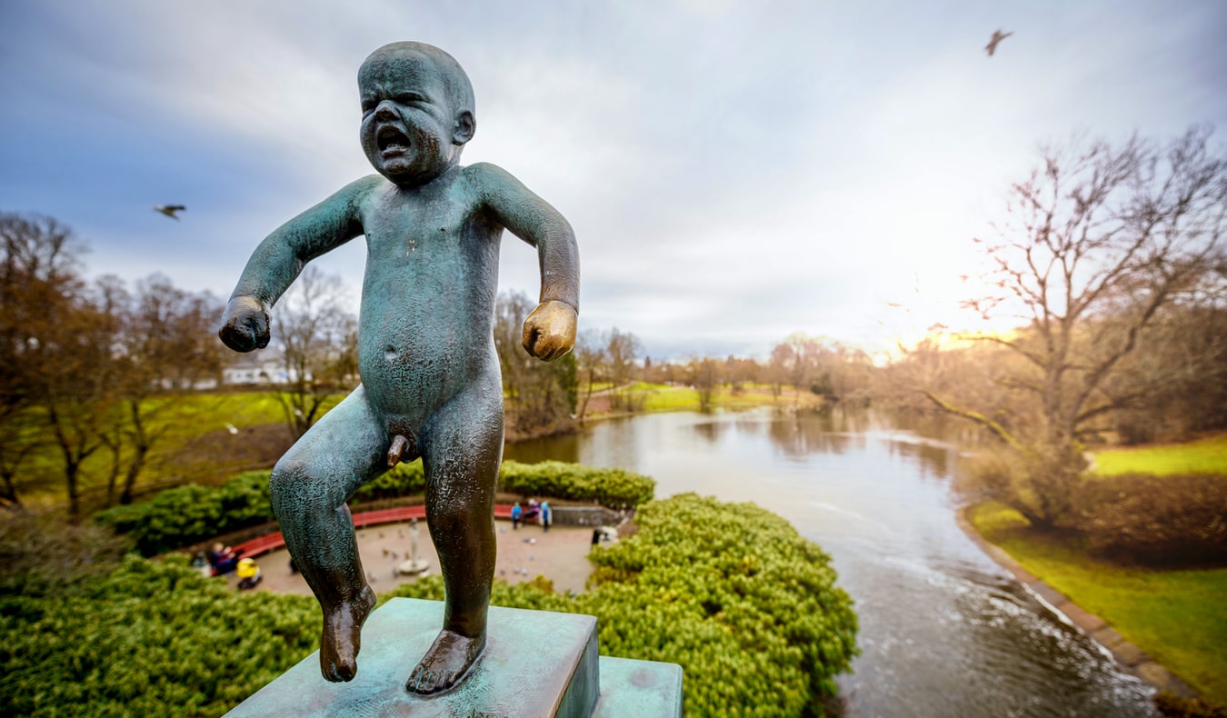 A small baby statue in Vigeland Park in Oslo, Norway