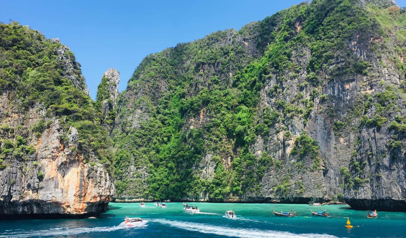 A busy and crowded bay in Ko Phi Phi, Thailand