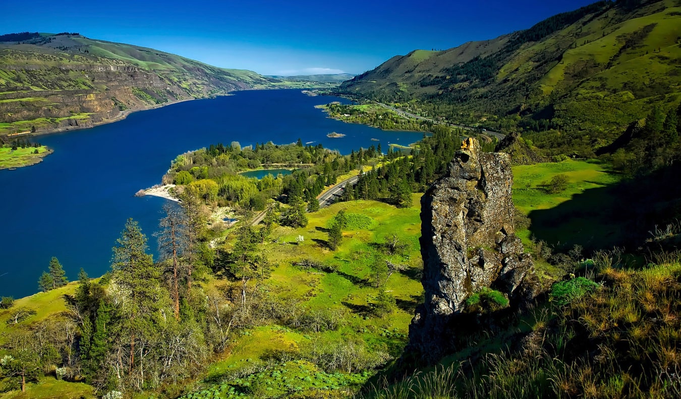 A scenic vista overlooking the Columbia River Gorge near Portland, Oregon