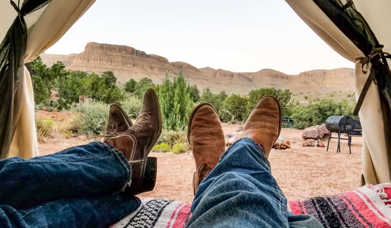 Mike and Anne from HoneyTrek glamping in the desert