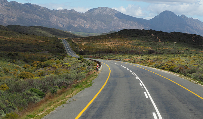 An open road during a road trip on the Garden Route in South Africa