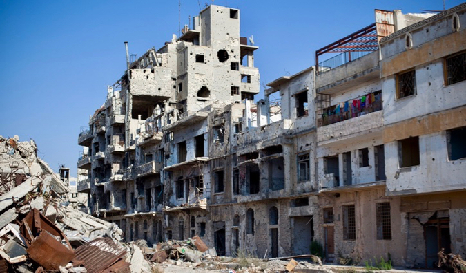 One of the many damaged buildings in Syria
