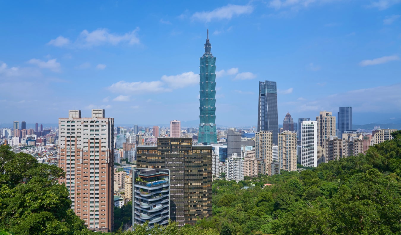 The massive Taipei 101 skyscraper in Taipei, Taiwan