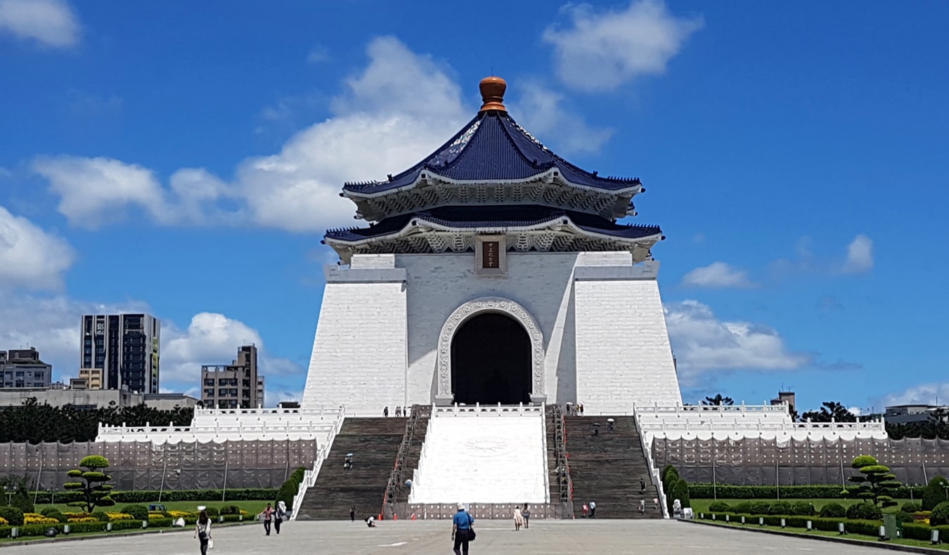 The massive Chiang Kai-shek Memorial building and Liberty Square in Taipei, Taiwan