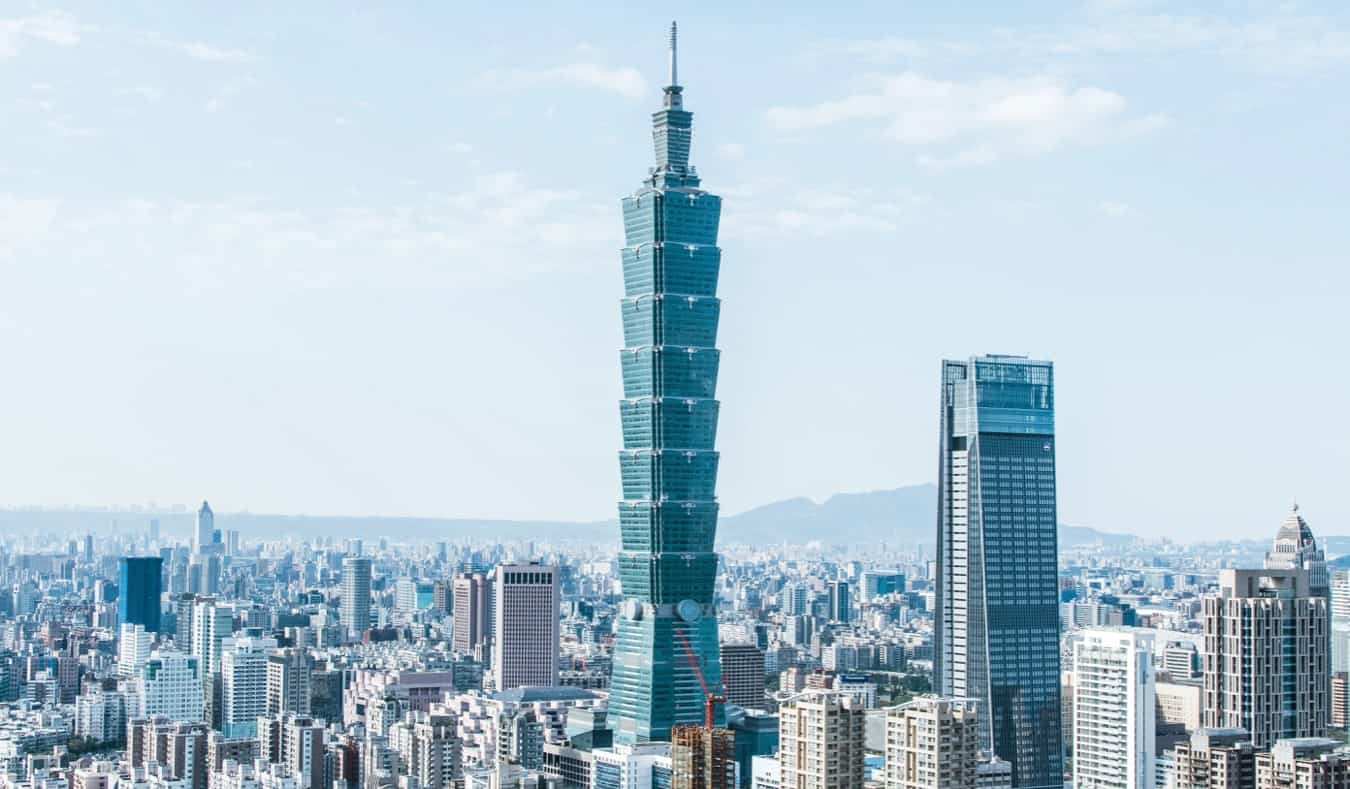 The towering skyline of Taipei, featuring Taipei 101 in Taiwan