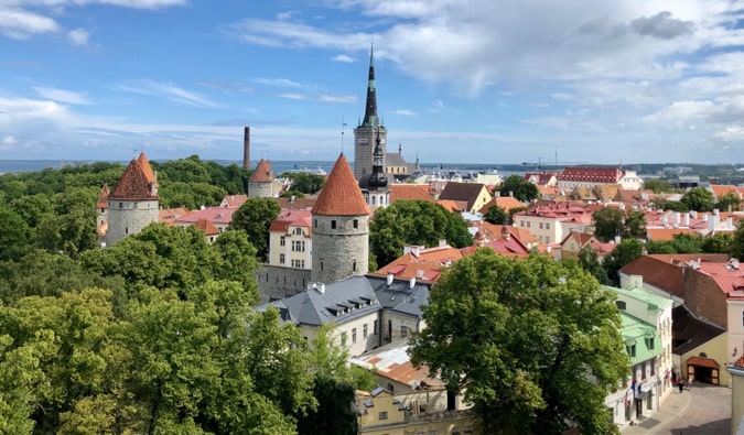 A view of the Old Town in Tallin, Estonia on a bright summer day