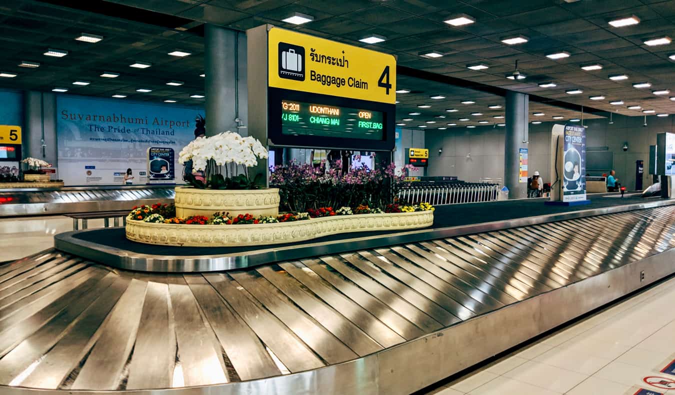 The baggage claim area at the Bangkok airport in Thailand