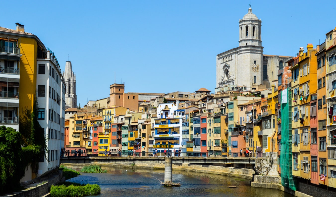 The colorful old buildings of Girona, Spain