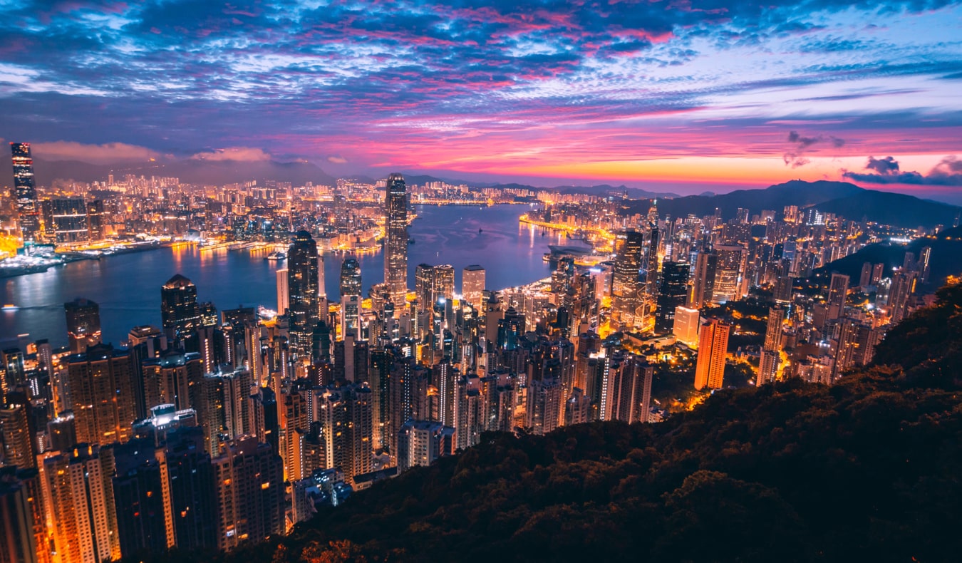 The massive and towering skyline of Hong Kong at night