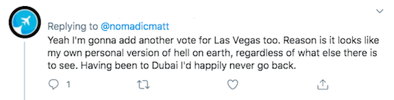 A Twitter screenshot about Las Vegas