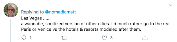 A Twitter screenshot about Las Vegas