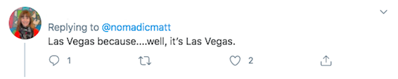 A Twitter screenshot about Las Vegas