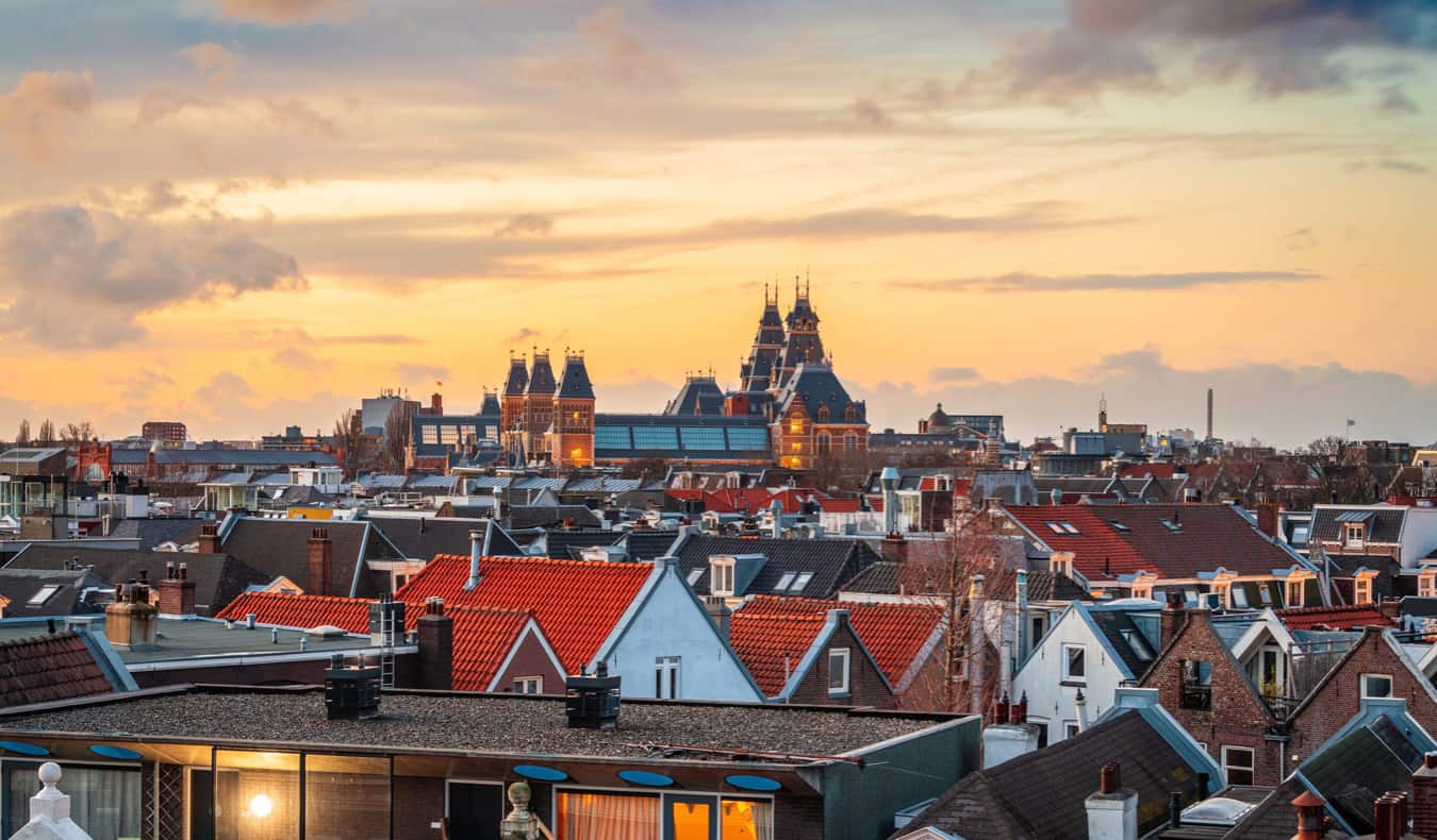 The skyline of the laid-back De Pijp district in Amsterdam, Netherlands