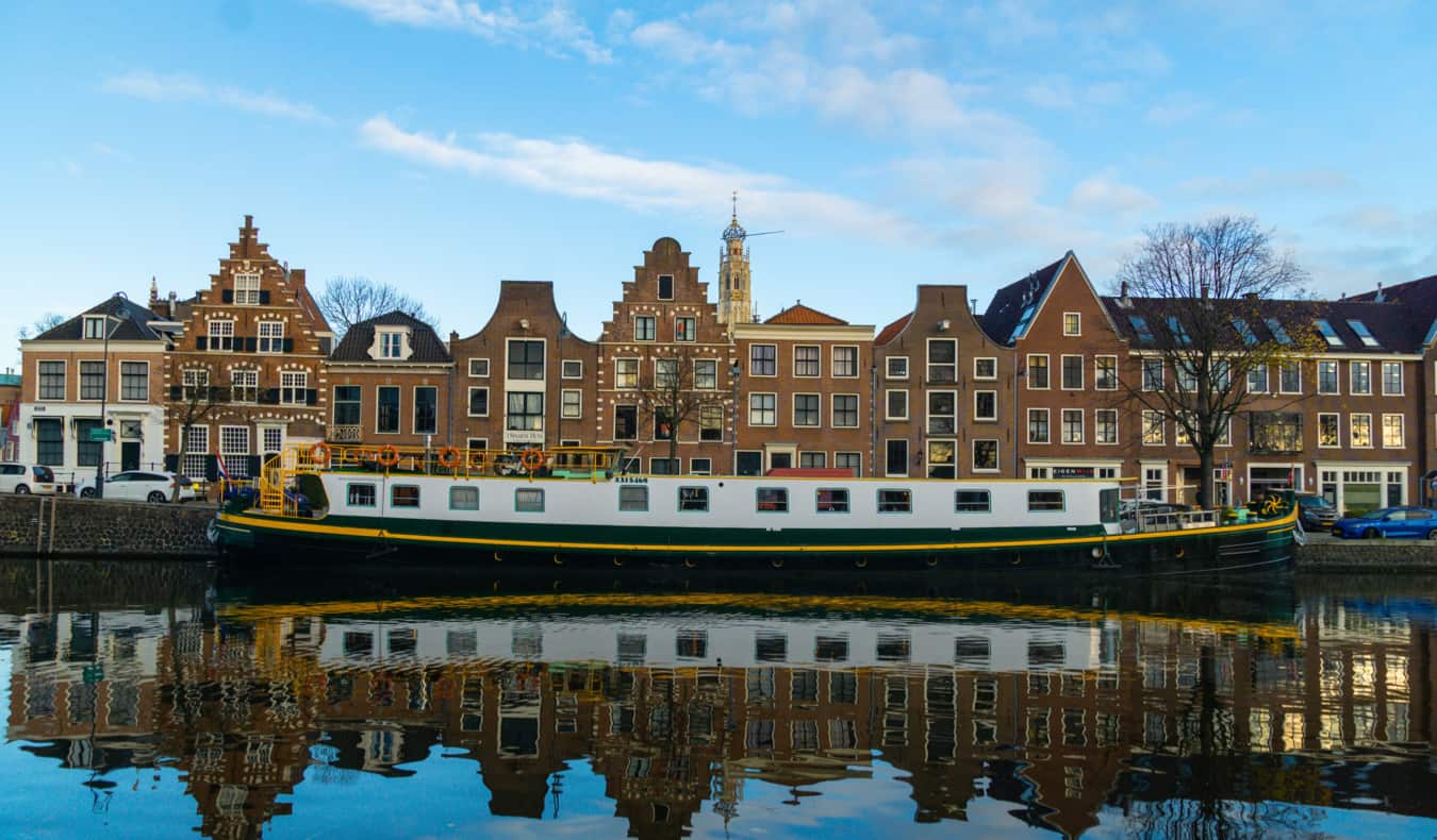 A windmill along the water in Haarlem, Amsterdam, Netherlands