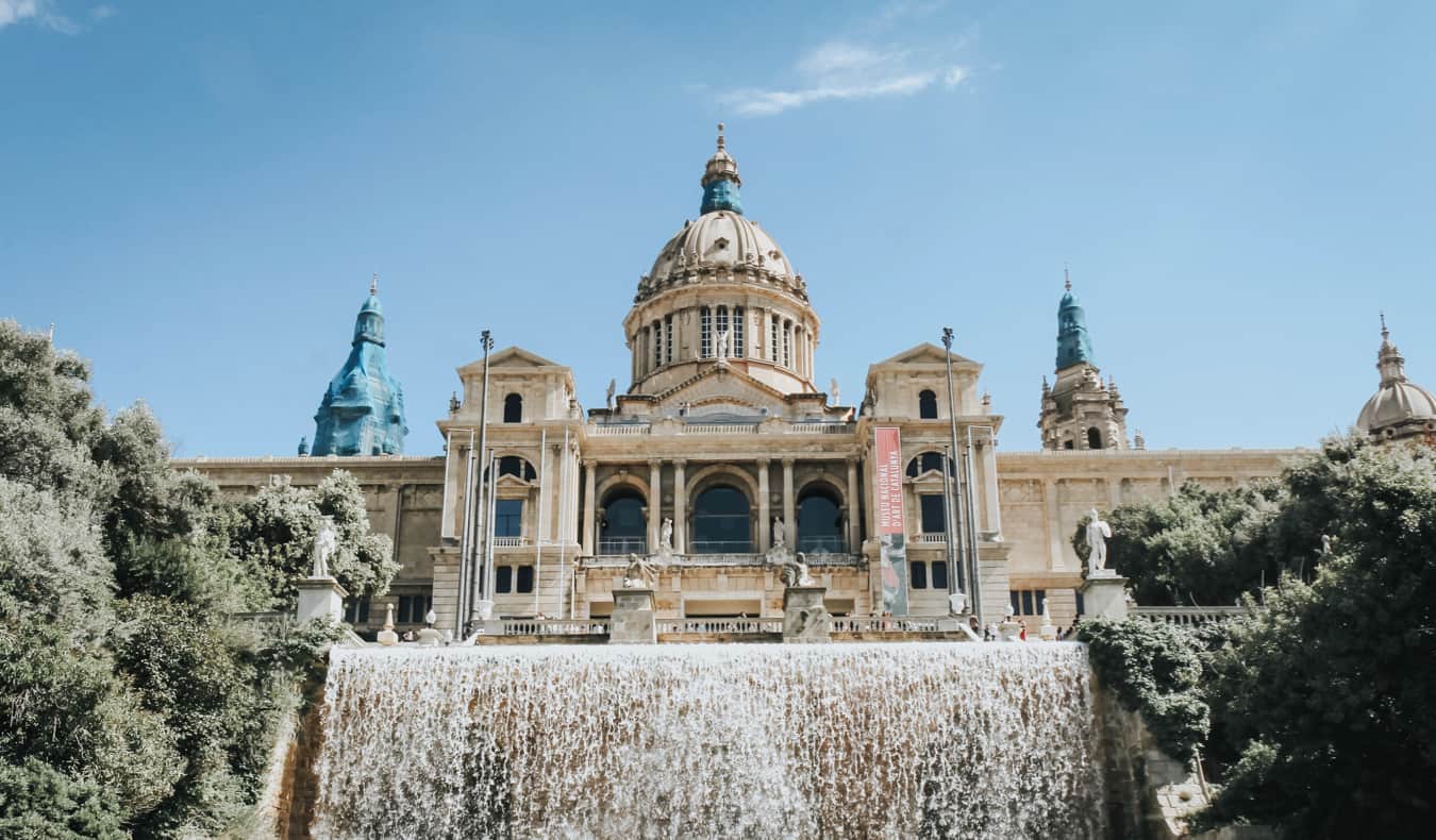 The museum on Montjuic Hill in Barcelona, Spain on a beautiful day