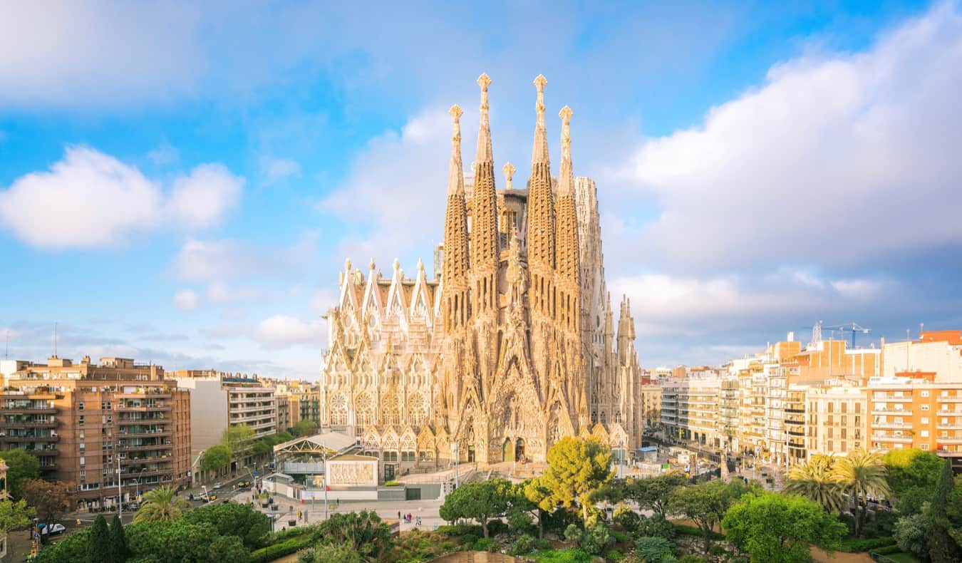 The famous La Sagrada Familia on a sunny day in Barcelona, Spain