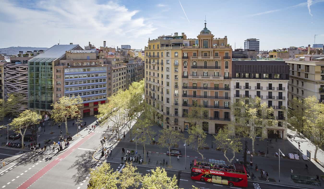 The view of the Gracia neighborhood and its residential buildings in Barcelona, Spain