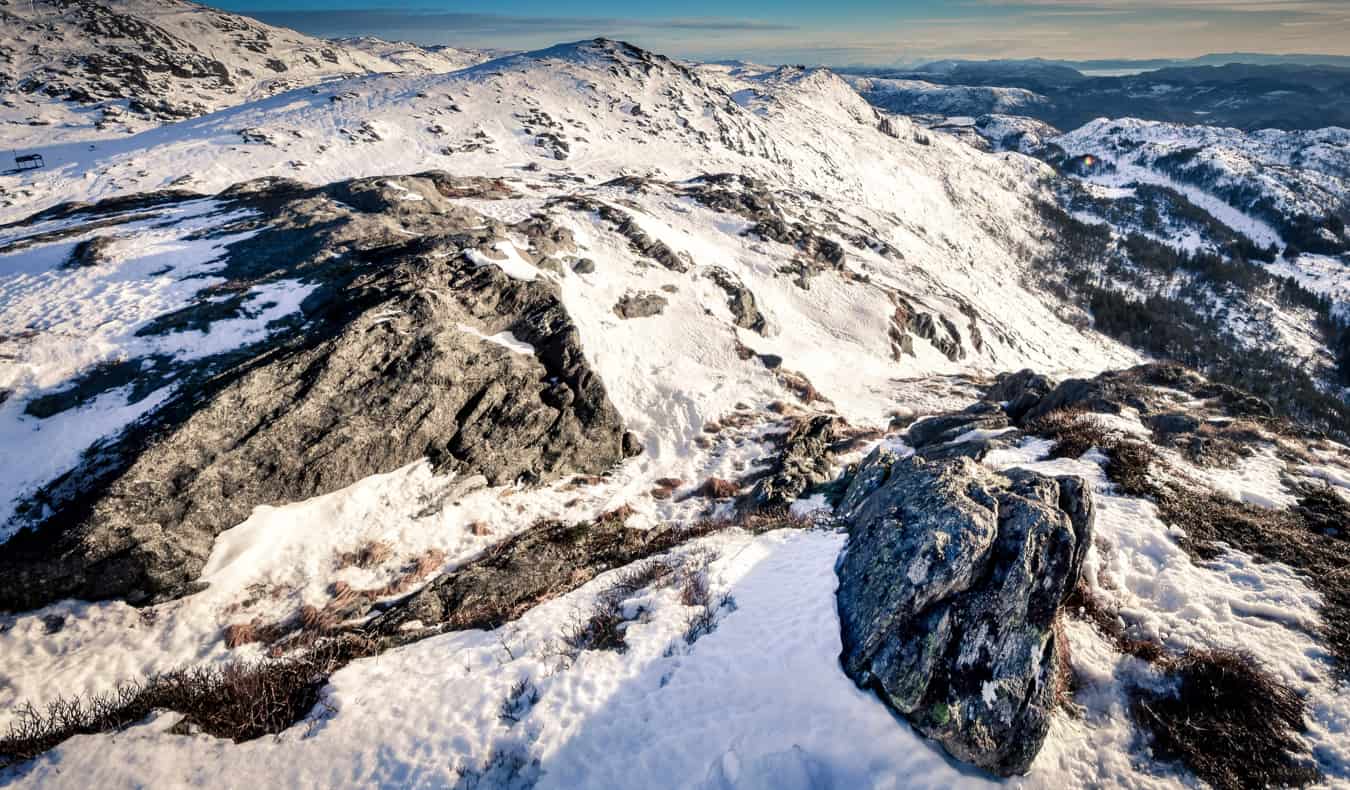 Snow on Mount Ulriken in Bergen, Norway