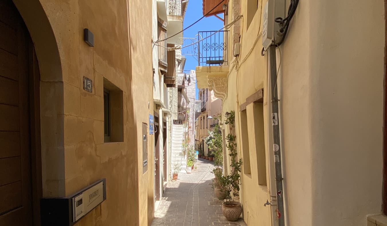 A narrow alley in Crete, Greece