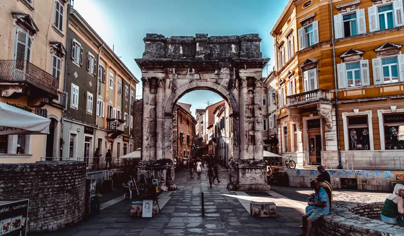 Ancient Roman gates in the Old Town of Pula, Istria, Croatia