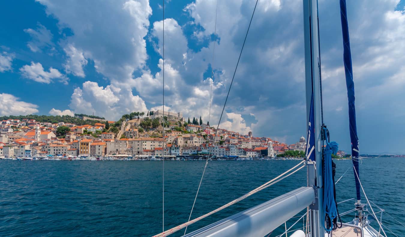 A boat sailing in the clear waters of Croatia