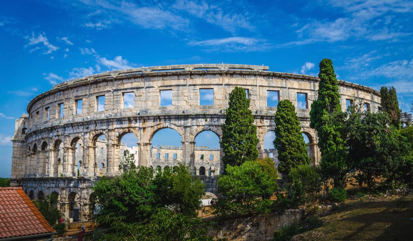 The ancient and towering colosseum in Pula, Croatia