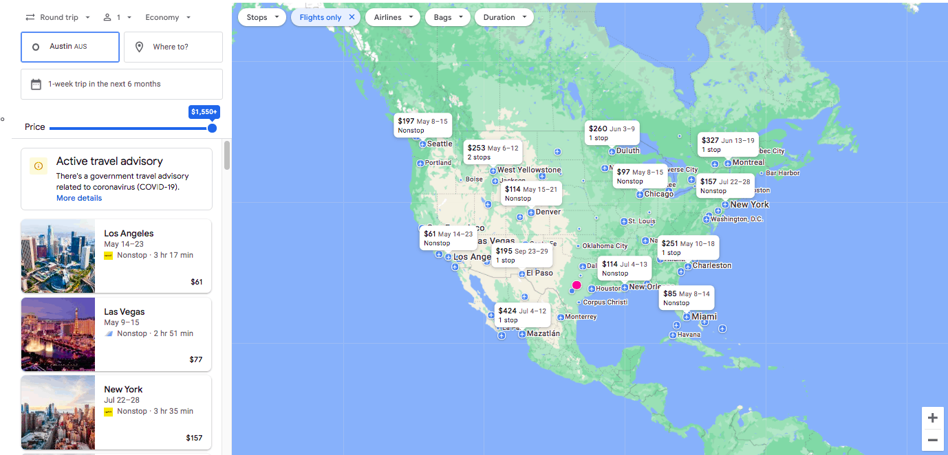 searching Google Flights for cheap airline tickets