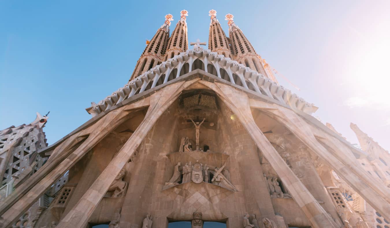Gaudi's towering and historic La Sagrada Familia cathedral in Barcelona Spain
