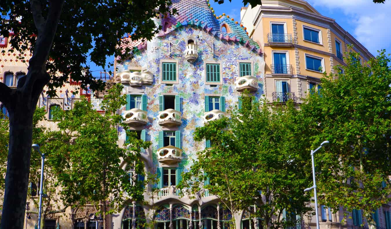 The colorful exterior of Caso Batllo in Barcelona Spain