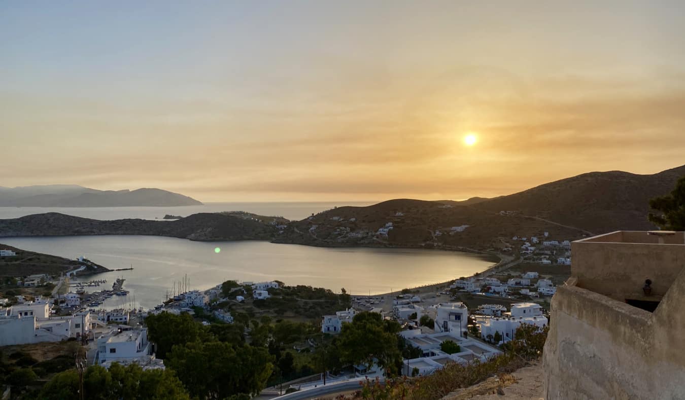 A picturesque sunset on an island in Greece