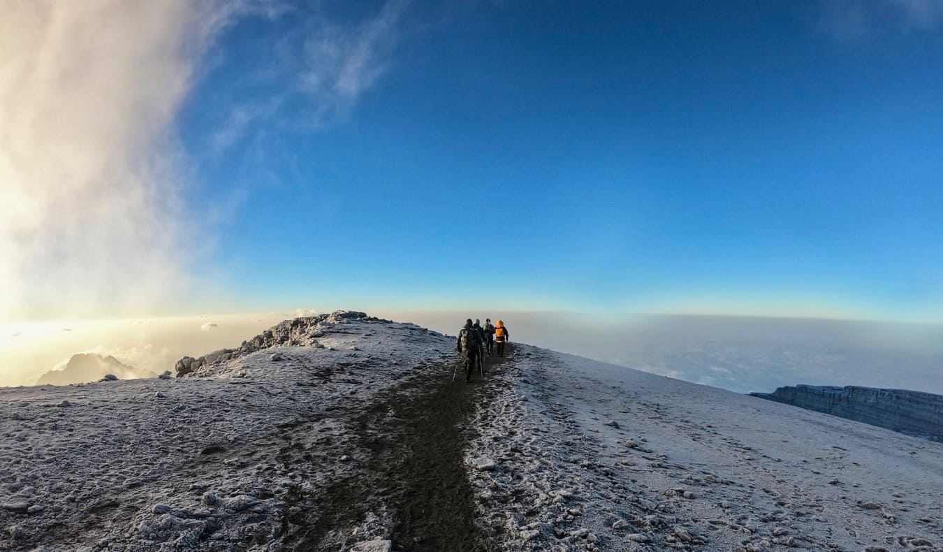 The snowy path near the summit of Mount Kilimanjaro