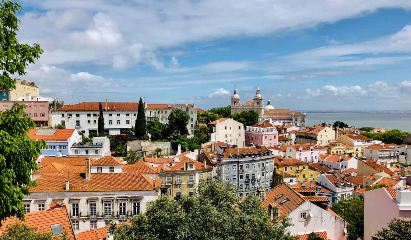 The view overlooking historic Lisbon, Portugal on a sunny day