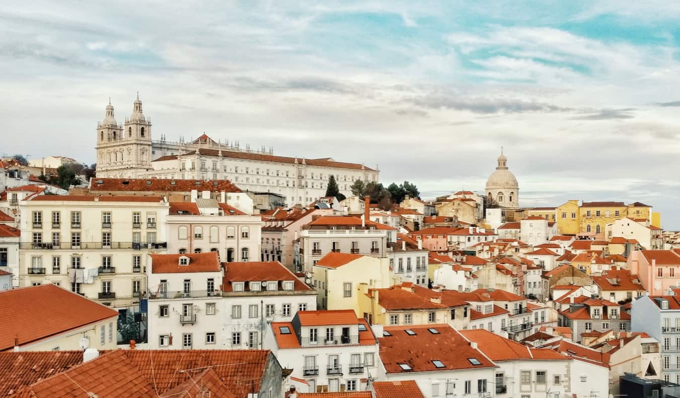 The view overlooking the historic Alfama neighborhood of Lisbon, Portugal