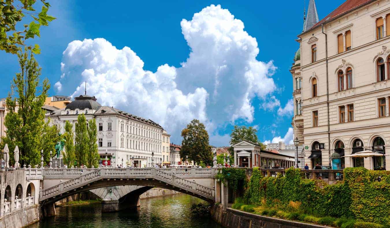 The Old Town in Ljubljana, Slovenia on a bright summer day