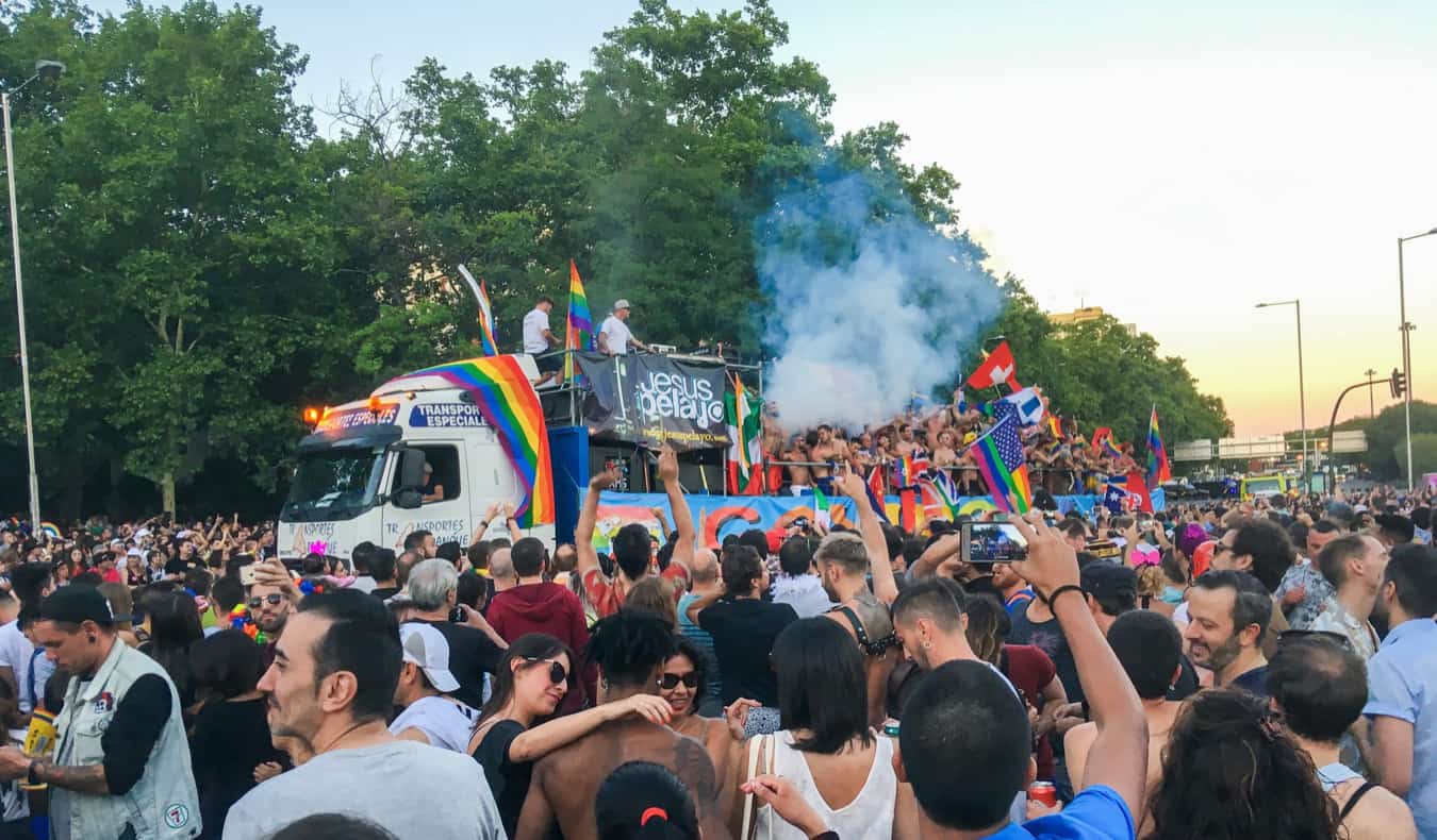 People celebrating WorldPride in Madrid, Spain