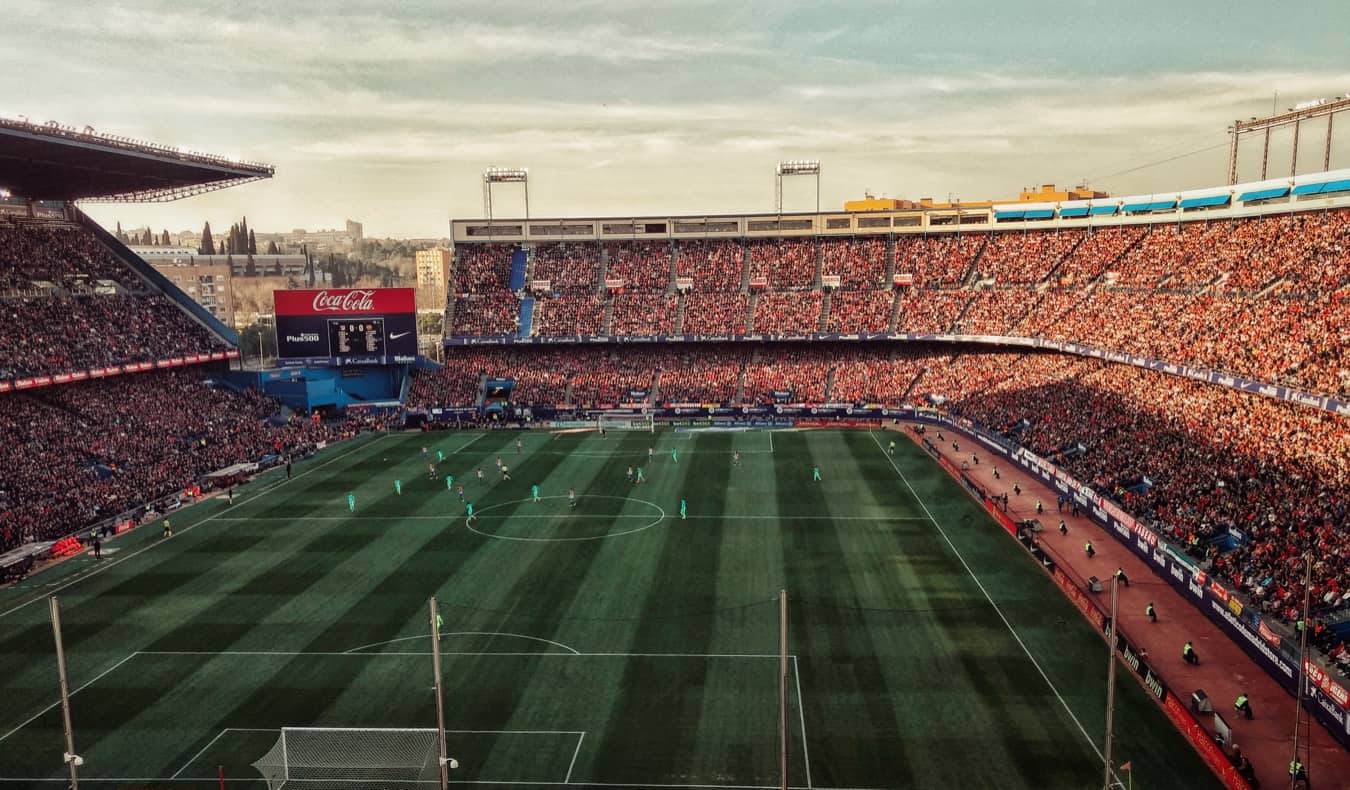 A huge football stadium full of fans in Madrid, Spain