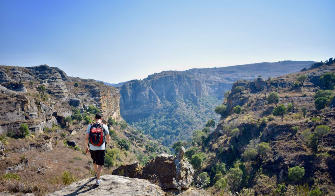 Nomadic Matt looking at the landscape in Africa