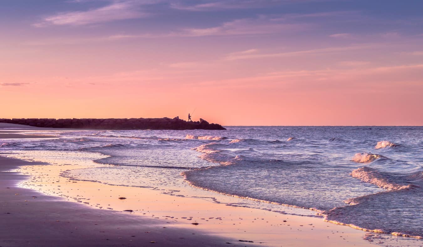 A purple sunset on the beaches of Cape Cod, USA