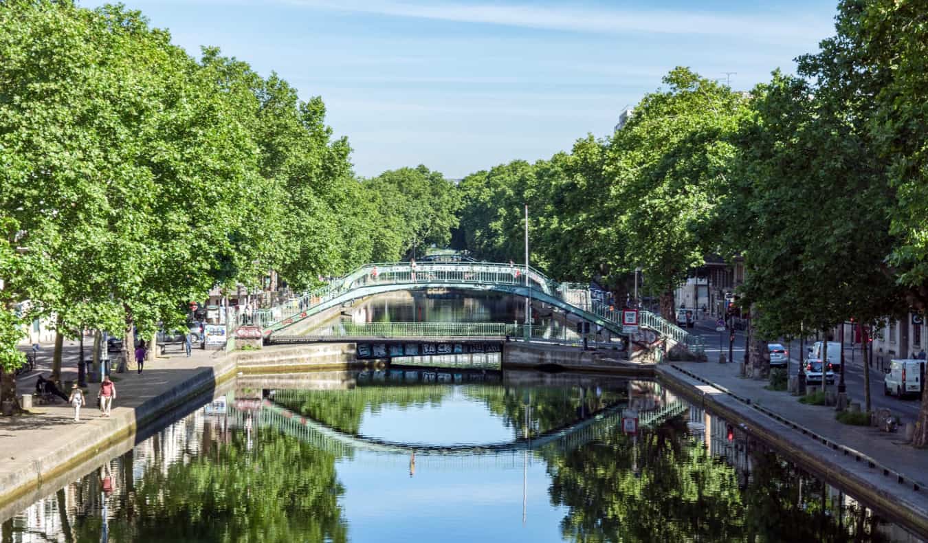 The calm waters of the Canal Saint-Martin in Paris, France