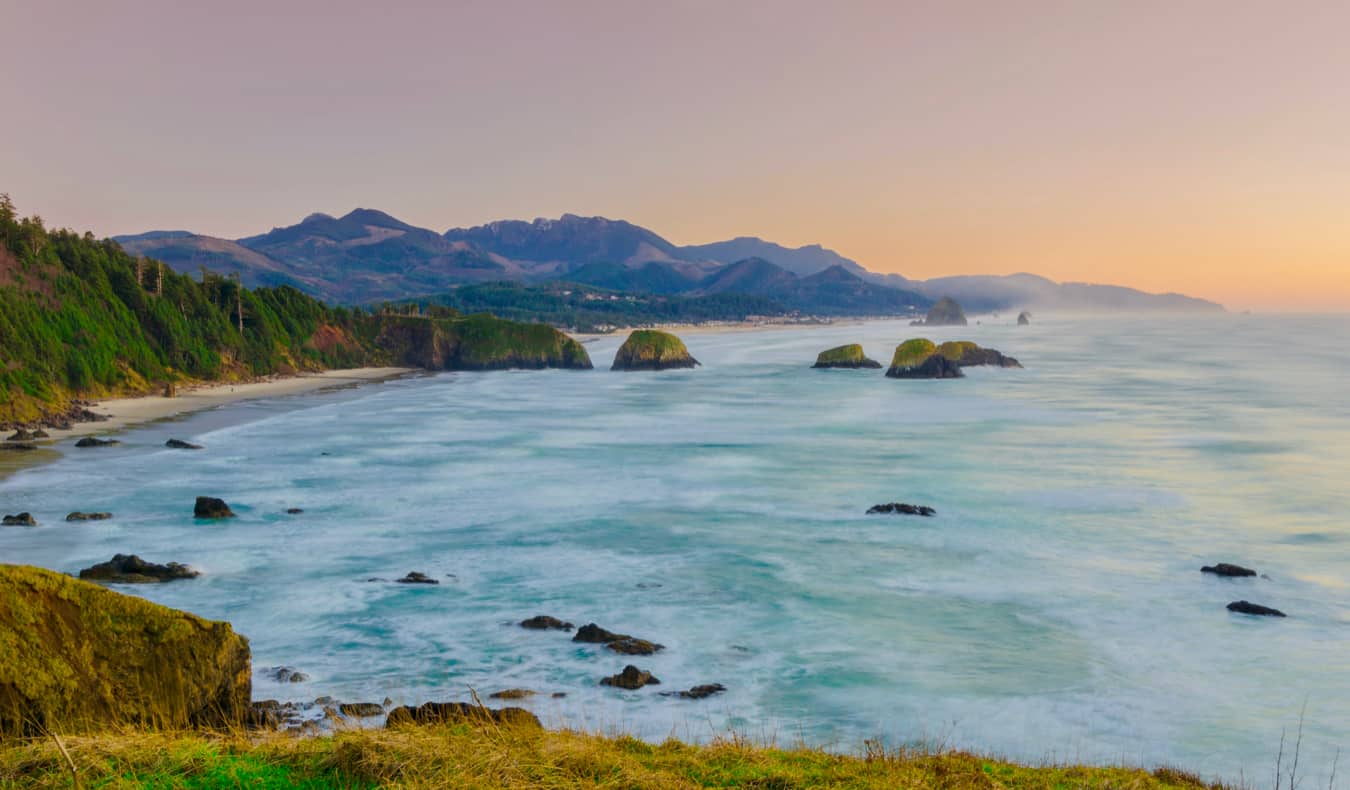 A sweeping view of the Oregon coast in Ecola State Park in Oregon, USA